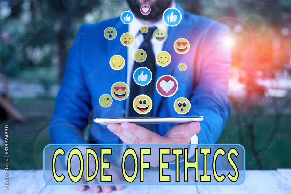 Poster handwriting text writing code of ethics. conceptual photo basic guide for professional conduct and i