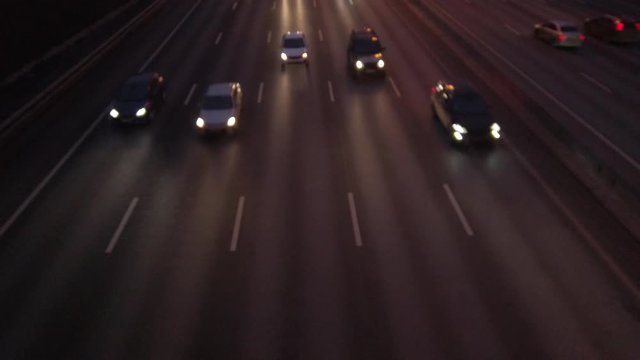 MKAD, cars go on the expressway in the evening. The track around Moscow