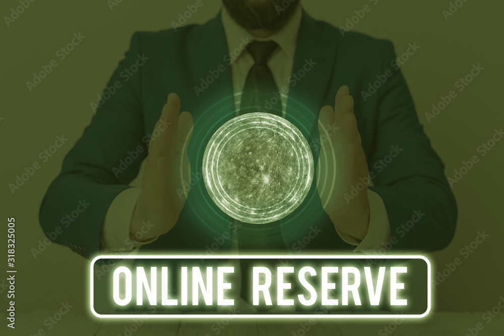 Poster text sign showing online reserve. business photo text enables customers to check availability and bo