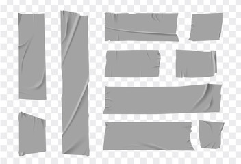 Set masking tape. Torn tape. Vector realistic black adhesive and grey masking tape pieces. Isolated vector illustration