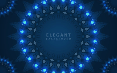 Dark blue abstract background. Luxury and elegant concept with light effect decoration on mandala shapes. Vector design template for use frame message, cover, celebration banner, card