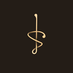 3d premium luxury gold S letter initial script logotype branding vector - obrazy, fototapety, plakaty