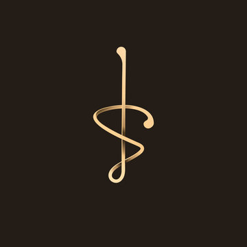 3d premium luxury gold S letter initial script logotype branding vector