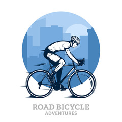 Vector road biking illustration with a rider on a bike