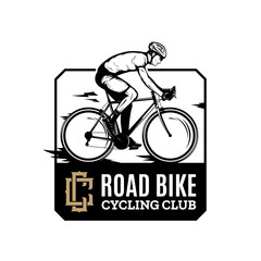 Vector road biking badge, logo, label with a rider on a bike