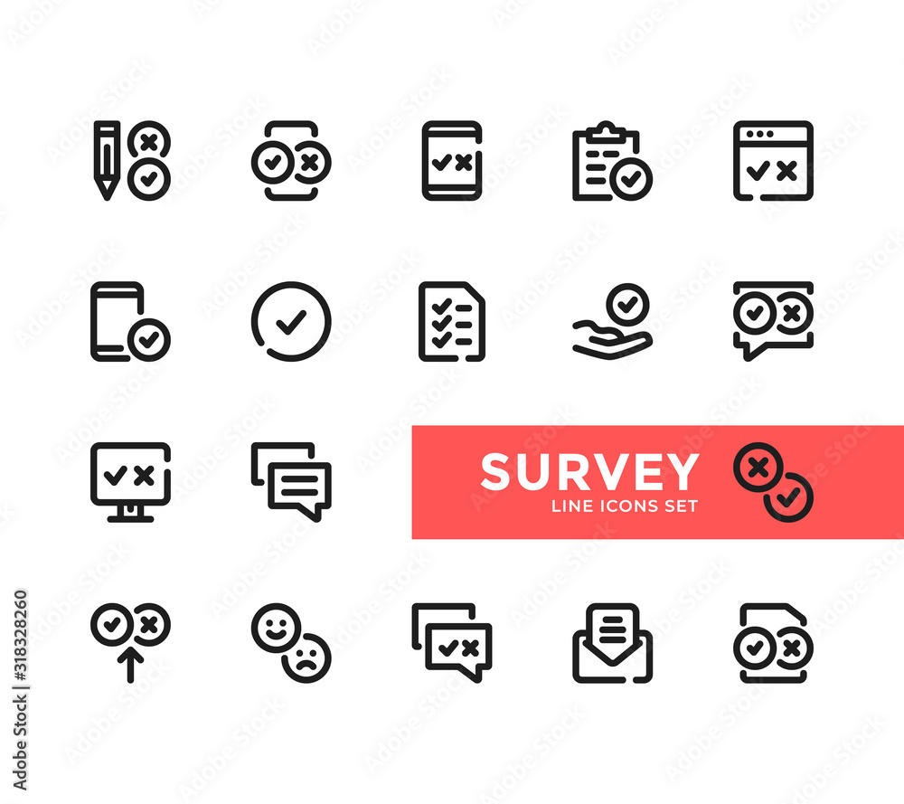 Poster survey line icons set. pixel perfect. modern outline symbols collection, minimal style simple linear