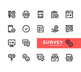 Survey line icons set. Pixel Perfect. Modern outline symbols collection, minimal style simple linear graphic design elements. Vector line icons