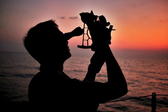 SILHOUETTE Of Man Using Telescope AGAINST SKY AT SUNSET