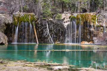Scenic view of a waterfall of the Hanging Lake, Glenwood Springs, Colorado