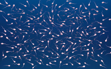Obraz premium 3d illustration of sperm cells random moving on blue background.