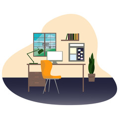 Modern workplace with a computer. Office work. Vector illustration