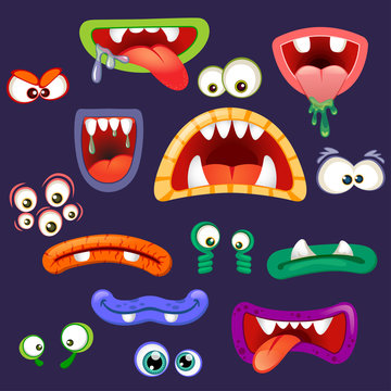 Set of monsters mouths and eyes
