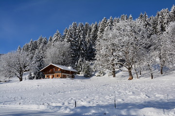 Montagnes enneigées des Alpes Megève Haute Savoie France