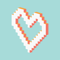 pixel heart made in 3d pastel vector