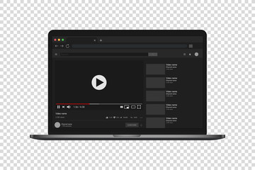 Realistic computer video web site. Template mockup.