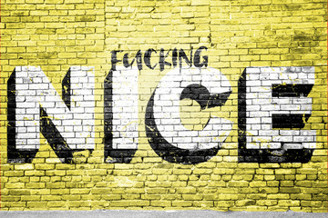 Fucking nice saying lettering Graffiti on Brick Wall