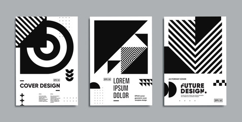 Fototapeta premium Minimal geometric posters set. Chaotic geometry composition in monochrome style. 
