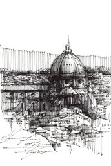 Florence Cathedral building hand drawn ink illustration