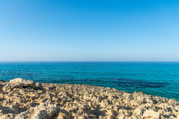Fototapeta na wymiar One of the most poplar beaches on the island of Cyprus is Nissi Beach.
