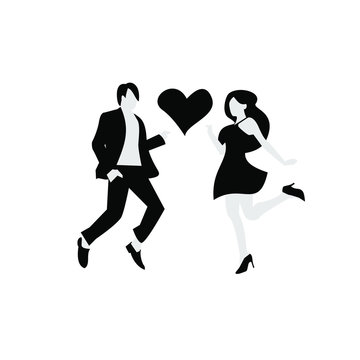 Black White Flat Couple Illustration