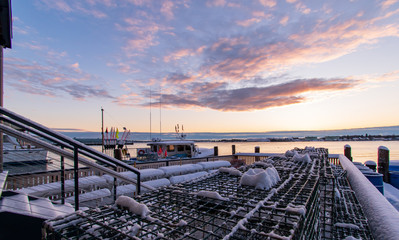 Sunrise in Portland, Maine - Coastal Pier during winter.
