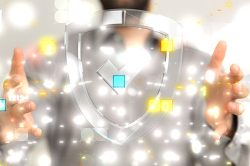 shield protection concept holding in hand digital