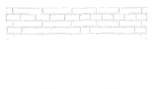 Self drawing sketch animation of brick wall. Design element, doodle, style white background. Copy space for your design.