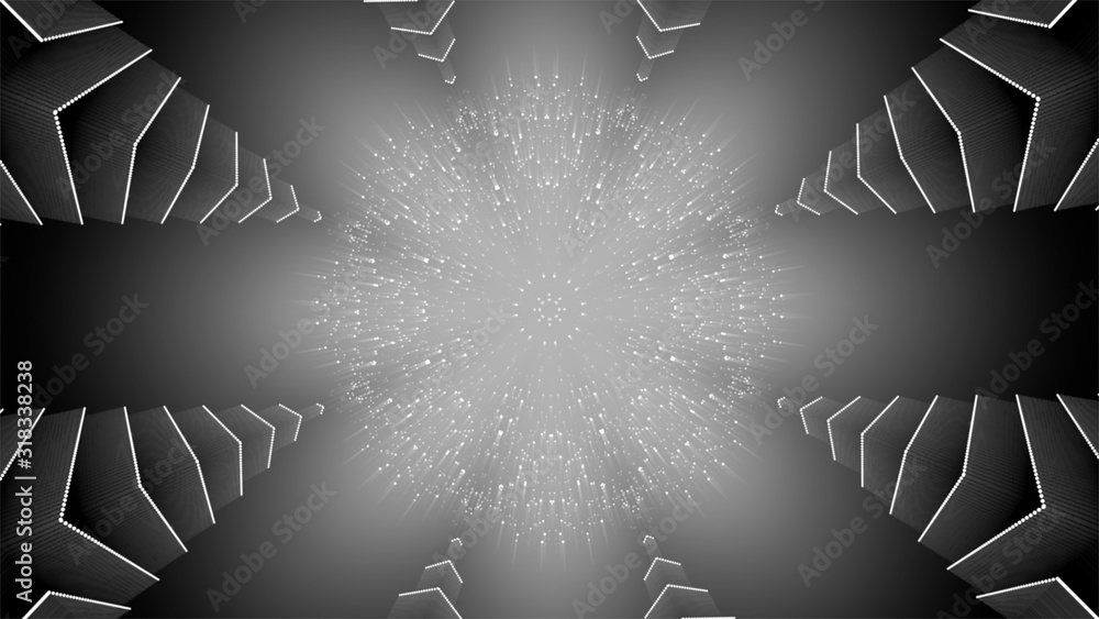 Poster abstract fractal magnetic field around a globe of shiny particles.