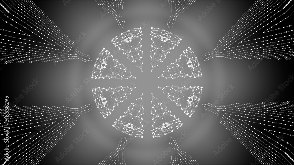 Poster mantra concept. seamless loop black and white 4k video of polygonal plexus pattern to be used for jo