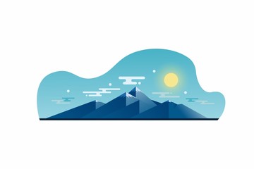 Illustration of a mountain landscape in a flat style. Illustration for printing or web design, as well as for travel companies