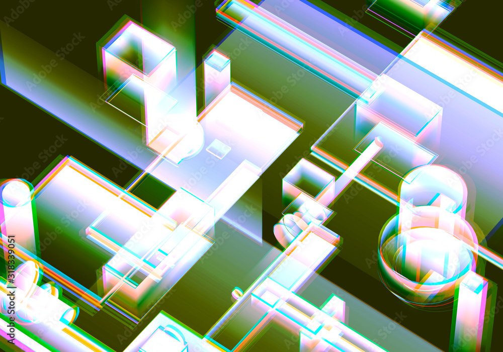 Wall mural 3d visualization of data and glitch technology background. abstract technology innovation future dig