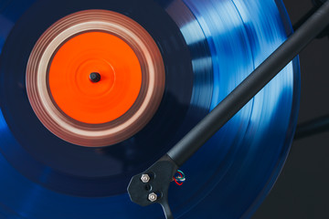 Playing blue vinyl record