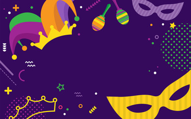 Mardi Gras party greeting or invitation card. Carnival background for traditional holiday or festival.
