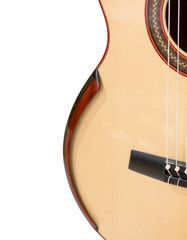 Body of acoustic guitar isolated on a white background - empty space for your text.