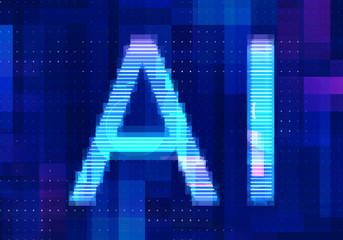 Artificial intelligence icon AI technology blue background. Abstract digital machine learning with digital future design concept. 