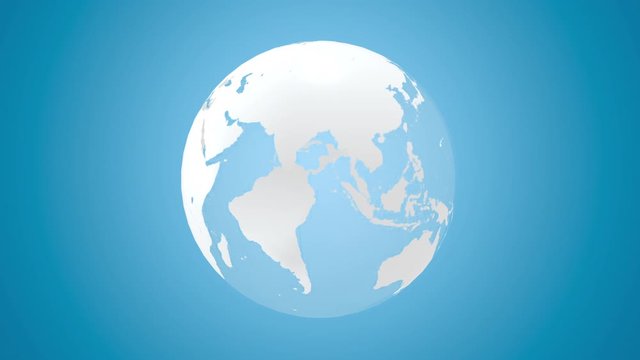 3d world map globe rotating on blue background. Animation render Earth planet with continents on green screen. 4k seamless loop footage.