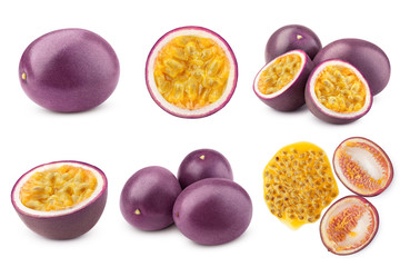 passionfruit isolated on white background, full depth of field - obrazy, fototapety, plakaty