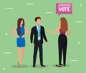 business people with vote lettering in speech bubble vector illustration design