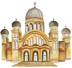 Watercolor architecture. Temples. Сhurch