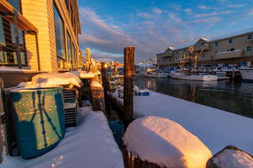 Winter sunrise from a wharf in Portland, Maine.