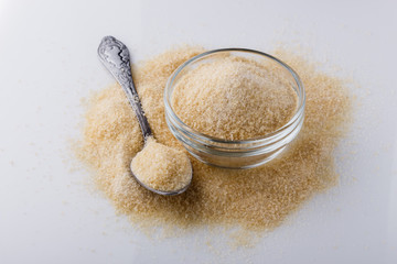 natural animal gelatin on white acrylic background