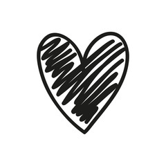 Abstract black heart. Love symbol. Hand drawn sketchy heart. Black and white illustration. Valentine's day