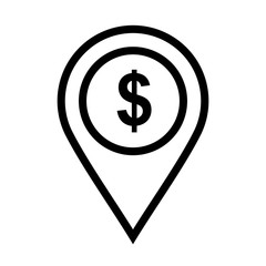 Bank Dollar ATM  Location Icon on white background to use in web application interface. It can also be used for travel and tourism industry.