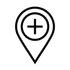 First Aid Location Icon on white background to use in web application interface. It can also be used for travel and tourism industry.