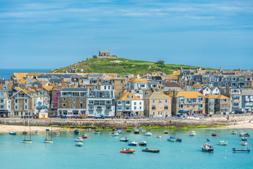 Elevated views of the popular seaside resort of St. Ives