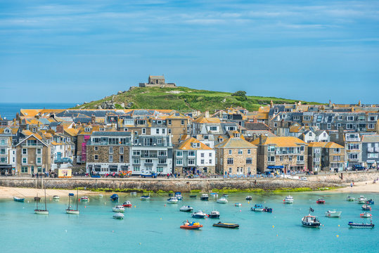 Elevated views of the popular seaside resort of St. Ives