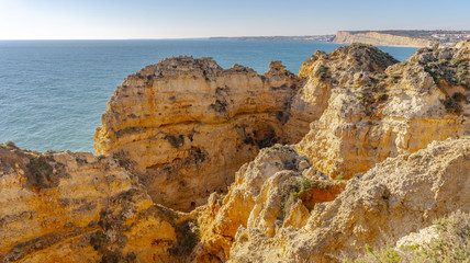 Ponta da Piedade in Lagos, Portugal. Cliff rocks and sea at Ponta da Piedade, Portugal.