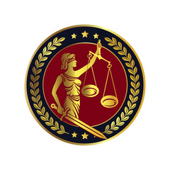 Lady justice, Themis with sword and scales. Fair trial Law. Femida. Blindfolded lady. Logo or label for law firm. Vector illustration.