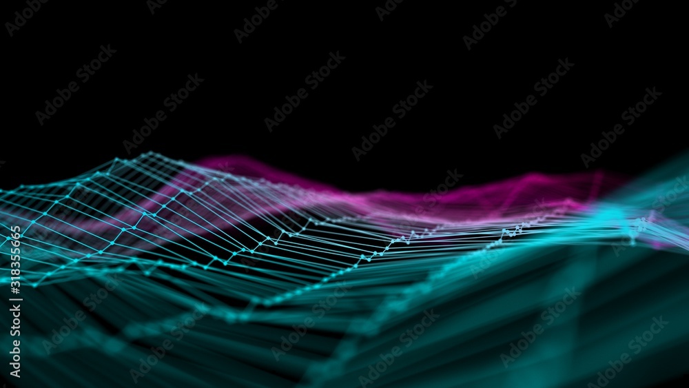 Aufkleber background 3d grid.cyber technology ai tech wire network futuristic wireframe. artificial intelligen