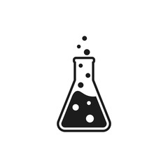 Chemical flask icon. Сhemical experiment in flask. Vector illustration. Isolated.